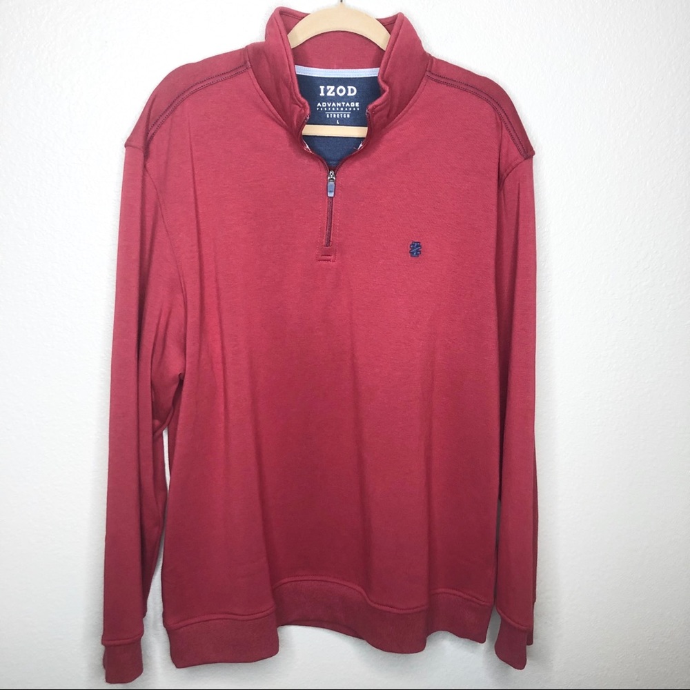 IZOD quarter zip sweater garnet in color.